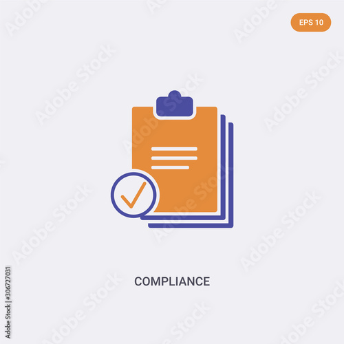2 color compliance concept vector icon. isolated two color compliance vector sign symbol designed with blue and orange colors can be use for web, mobile and logo. eps 10.
