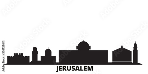 Israel, Jerusalem city skyline isolated vector illustration. Israel, Jerusalem travel black cityscape