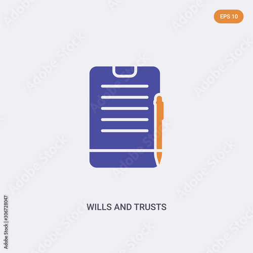 2 color wills and trusts concept vector icon. isolated two color wills and trusts vector sign symbol designed with blue and orange colors can be use for web, mobile and logo. eps 10.