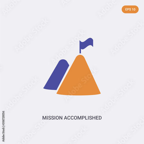 2 color Mission accomplished concept vector icon. isolated two color Mission accomplished vector sign symbol designed with blue and orange colors can be use for web, mobile and logo. eps 10.