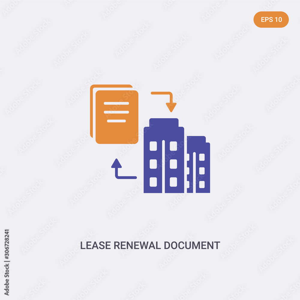 2 color lease renewal document concept vector icon. isolated two color lease renewal document vector sign symbol designed with blue and orange colors can be use for web, mobile and logo. eps 10.