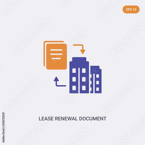 2 color lease renewal document concept vector icon. isolated two color lease renewal document vector sign symbol designed with blue and orange colors can be use for web, mobile and logo. eps 10.