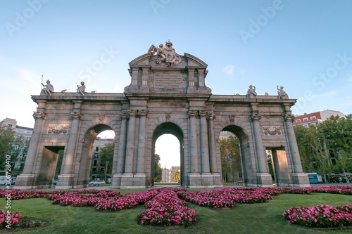 The Alcala Door (Puerta de Alcala). It was the entrance of the people coming from France, Aragon, and Catalunia. Landmark of Madrid, Spain