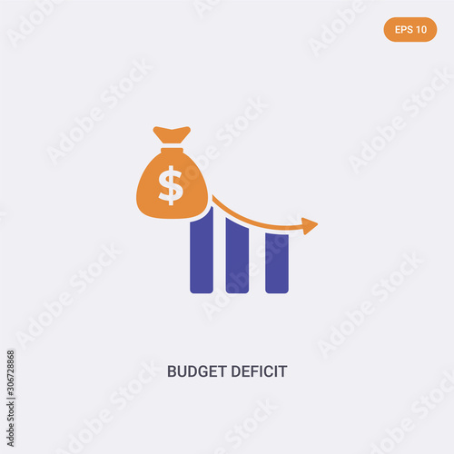 2 color budget deficit concept vector icon. isolated two color budget deficit vector sign symbol designed with blue and orange colors can be use for web, mobile and logo. eps 10.