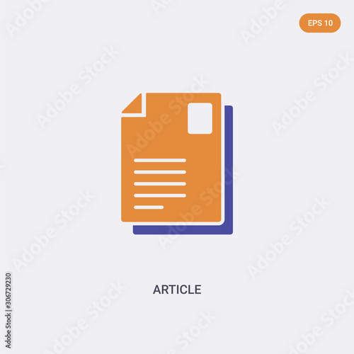 2 color article concept vector icon. isolated two color article vector sign symbol designed with blue and orange colors can be use for web, mobile and logo. eps 10.