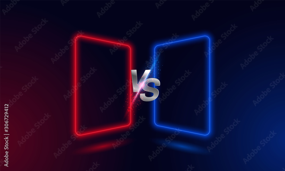 Premium Vector  Versus battle vs background with blue and red frame neon  light