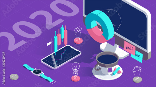 ETF, Strategic financial management concept. Business strategy. Success in the business. 3d isometric design. Vector illustration.