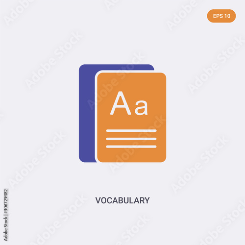 2 color Vocabulary concept vector icon. isolated two color Vocabulary vector sign symbol designed with blue and orange colors can be use for web, mobile and logo. eps 10.