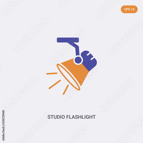 2 color studio flashlight concept vector icon. isolated two color studio flashlight vector sign symbol designed with blue and orange colors can be use for web, mobile and logo. eps 10.