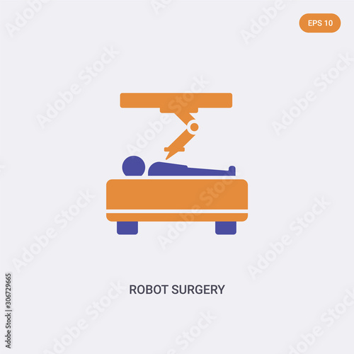 2 color robot surgery concept vector icon. isolated two color robot surgery vector sign symbol designed with blue and orange colors can be use for web, mobile and logo. eps 10.