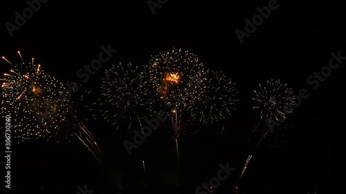 Real fireworks on black sky background - Fireworks festival show.