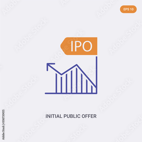 2 color Initial public offer concept vector icon. isolated two color Initial public offer vector sign symbol designed with blue and orange colors can be use for web, mobile and logo. eps 10.