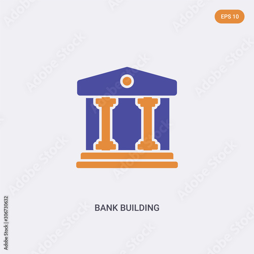 2 color bank building concept vector icon. isolated two color bank building vector sign symbol designed with blue and orange colors can be use for web, mobile and logo. eps 10.