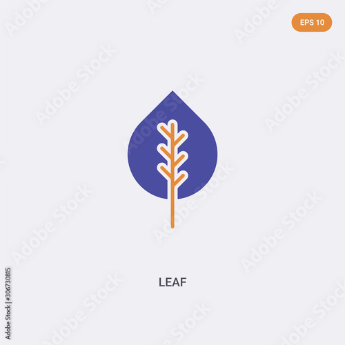 2 color Leaf concept vector icon. isolated two color Leaf vector sign symbol designed with blue and orange colors can be use for web, mobile and logo. eps 10.