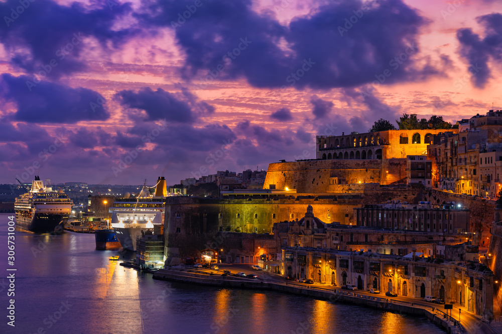 City Of Valleta In Malta At Twilight
