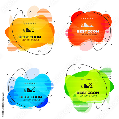 Black Sunken ship at the bottom of the sea icon isolated on white background. Set abstract banner with liquid shapes. Vector Illustration