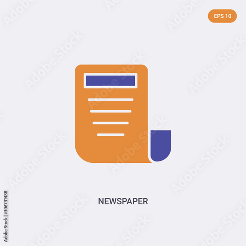 2 color Newspaper concept vector icon. isolated two color Newspaper vector sign symbol designed with blue and orange colors can be use for web, mobile and logo. eps 10.