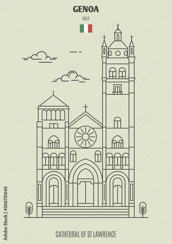 Naklejka premium Cathedral of St Lawrence in Genoa, Italy. Landmark icon