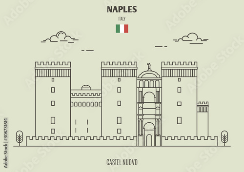 Castel Nuovo in Naples, Italy. Landmark icon