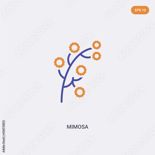2 color Mimosa concept vector icon. isolated two color Mimosa vector sign symbol designed with blue and orange colors can be use for web, mobile and logo. eps 10.
