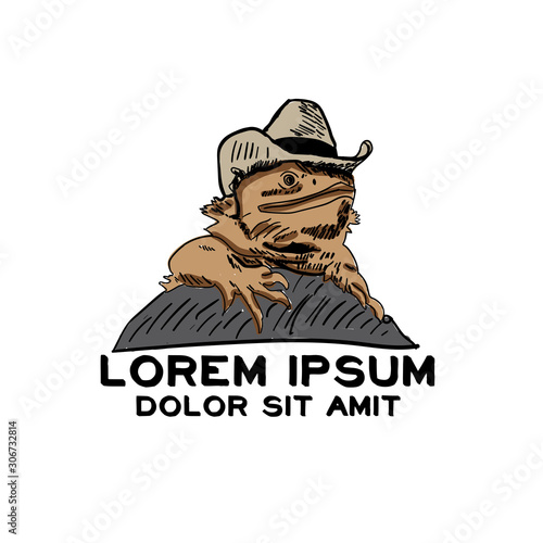 chameleon cowboy hat logo design vector