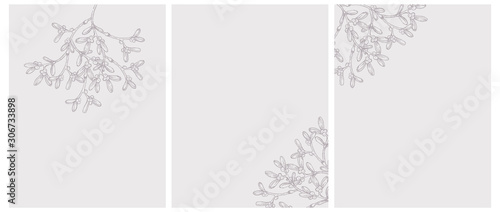 Vector Illustrations with Brown Hand Drawn Sprigs of Mistletoe Isolated on a Light Brown Background. Lovely Christmas Vector Prints Ideal for Card, Invitation, Greeting, Poster, Wall Art, Tag, Label.