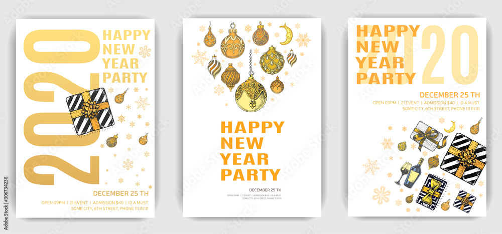 Fototapeta premium Vector illustration sketch christmas menu. Holiday banner. Template with hand drawn Decorations graphic. Happy New Year Card.