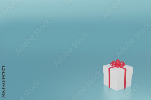 Gift box for Christmas, New Year's Day ,Valentine day, red white gift box on blue background, 3d rendering. © iWissawa