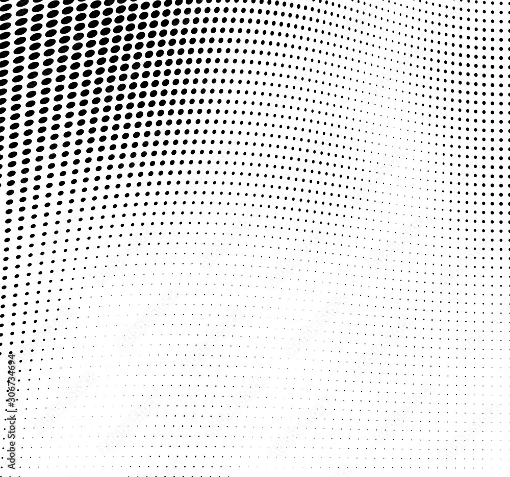 Abstract wave of halftone texture. Chaotic background of black dots on a white field. Template for printing on wrapping paper Abstract wave of halftone texture. Chaotic background of black dots on a white field. Template for printing on wrapping paper