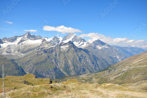 Wide view of the Swiss Alps from the Gornergrat Ridge, near the Gorner Glacier, Zermatt, Switzerland photo