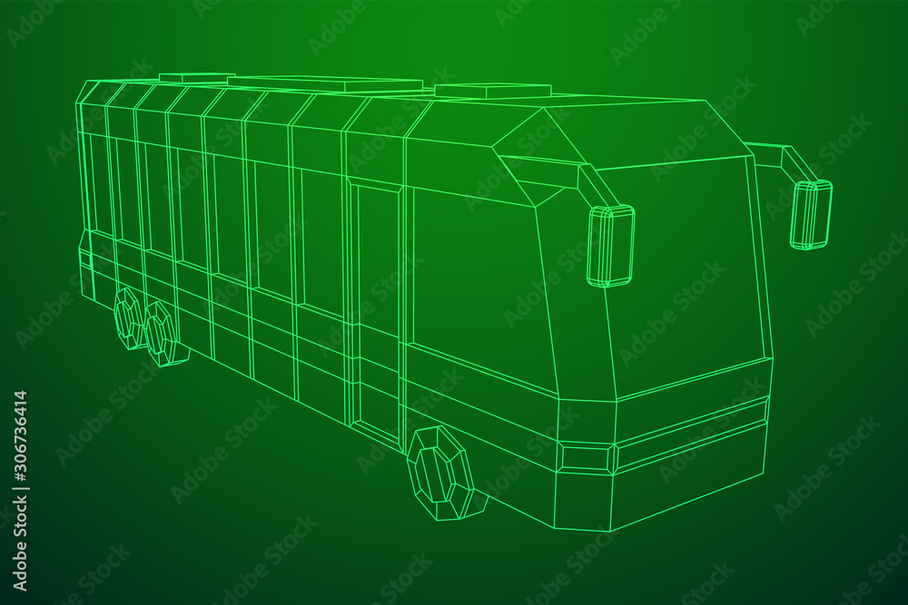 Fototapeta premium City bus. Wireframe low poly mesh vector illustration. Travel or transportation concept.
