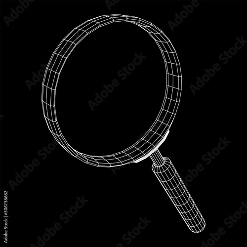 Magnifying glass. Business search concept. Wireframe low poly mesh vector illustration