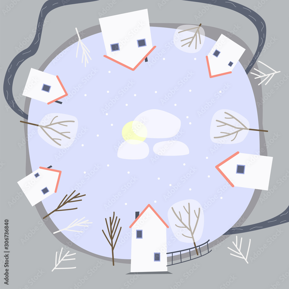 Set of winter houses, animation, cartoon style