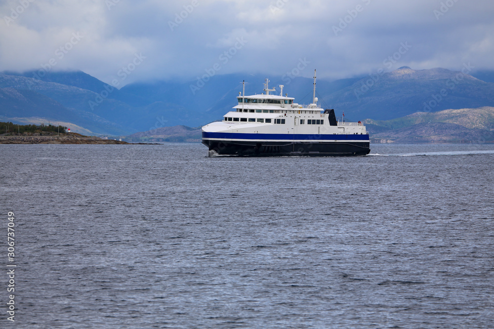 The gas ferry MF Barøy arrives at Bognes in Nordland county. This ferry operates to Lødingen.Norway,Europe