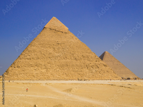 View of the Pyramids of Giza. In Cairo, Egypt