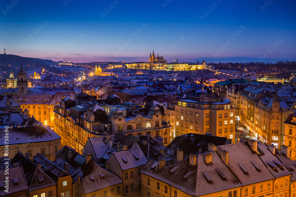 Prague early night in Czech Republic, Europe