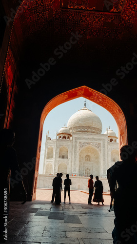 View of the Taj Mahal against the clear blue sky at Agra, Uttar Pradesh, India	