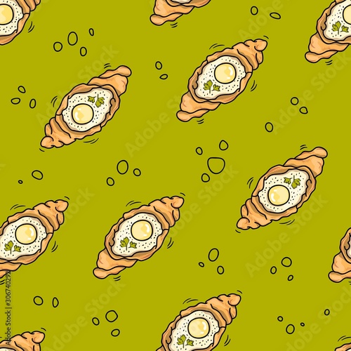 Food pattern delicious bright khachapuri samsa adjara for restaurant cafe menu design decorative tasty pattern vector