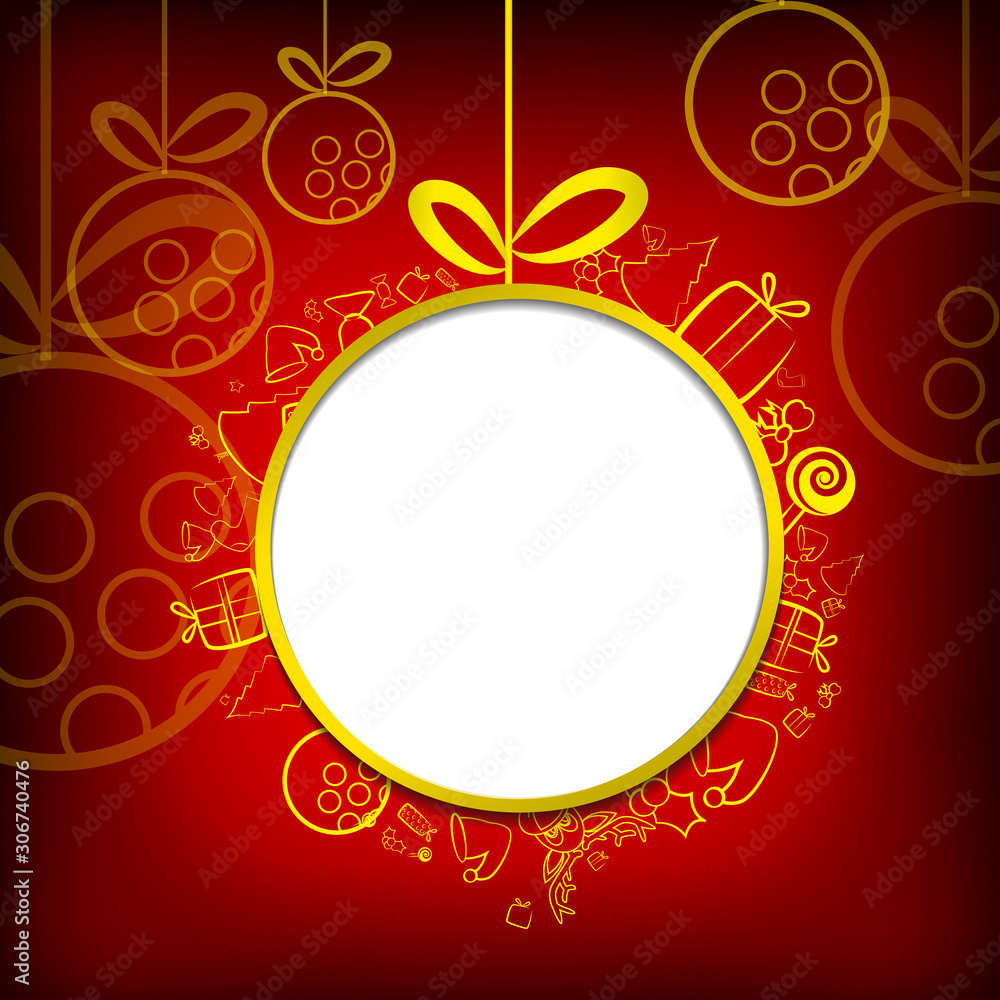 Vector : Christmas items with circle space on red background Vector : Christmas items with circle space on red background