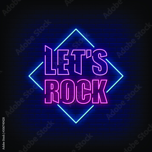 Let s Rock Neon Signs Style Text Vector