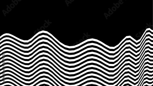 Optical illusion wave. Abstract 3d black and white illusions. Horizontal lines stripes pattern or background with wavy distortion effect. Vector illustration.