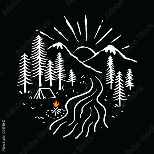 Camping Hiking Mountain Graphic Illustration Vector Art T-shirt Design
