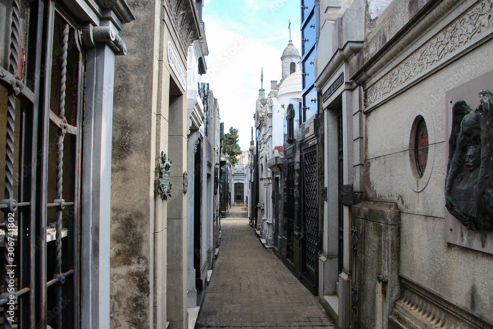 Naklejka premium In an alley of the Recoleta cemetery in Buenos Aires, Argentina