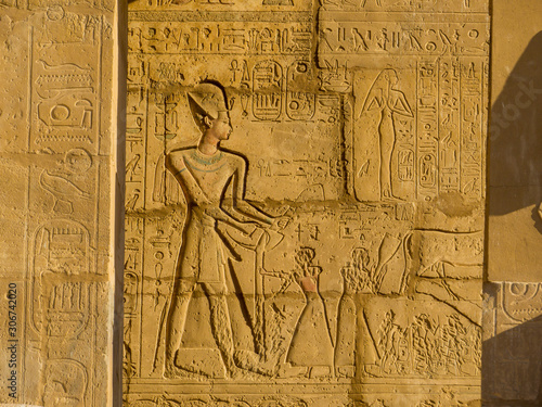 Hieroglyphics in the Ramesseum Temple in Luxor, Egypt