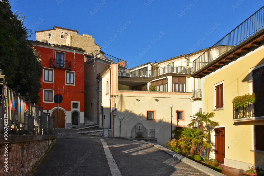 Cassano Irpino, Italy, 12/01/2017. A street among the colorful houses of a medieval village