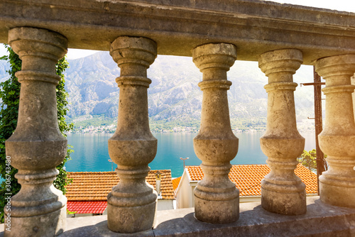 Columns and landscape in Perast