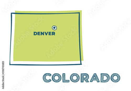 Doodle vector map of Colorado state of USA.