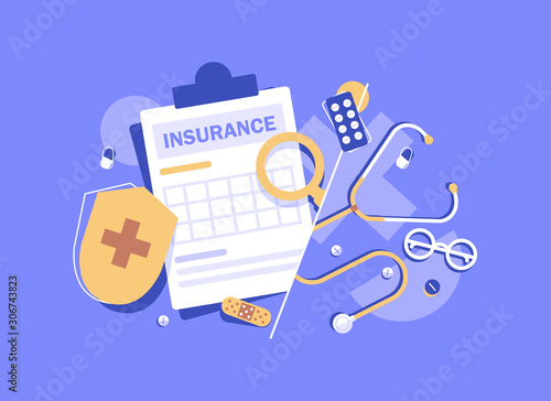 Health insurance concept banner,Medicine and healthcare flat design concept