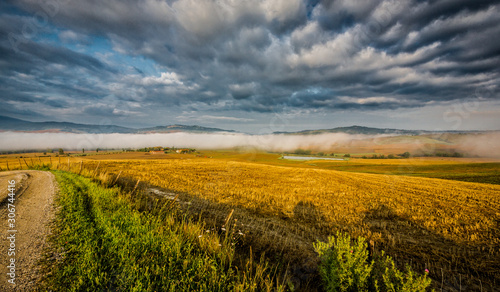 Morning light  wheat fields and mist in Tuscany  Italy-Edit-Edit