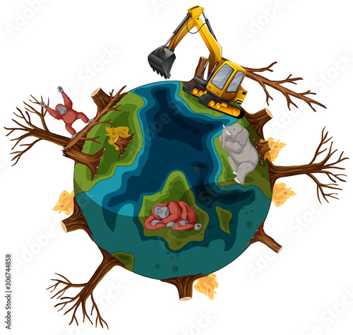 Pollutions on earth with dying animals